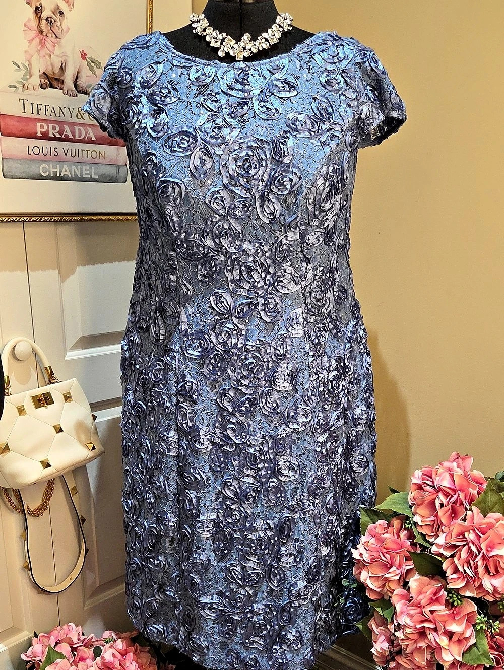 Nwot 16W Alex Evenings Floral Blue Midi Dress